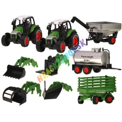 Farmářský traktor - sada 2ks + 2ks vlečka, cisterna, pluh, lžíce, ruka